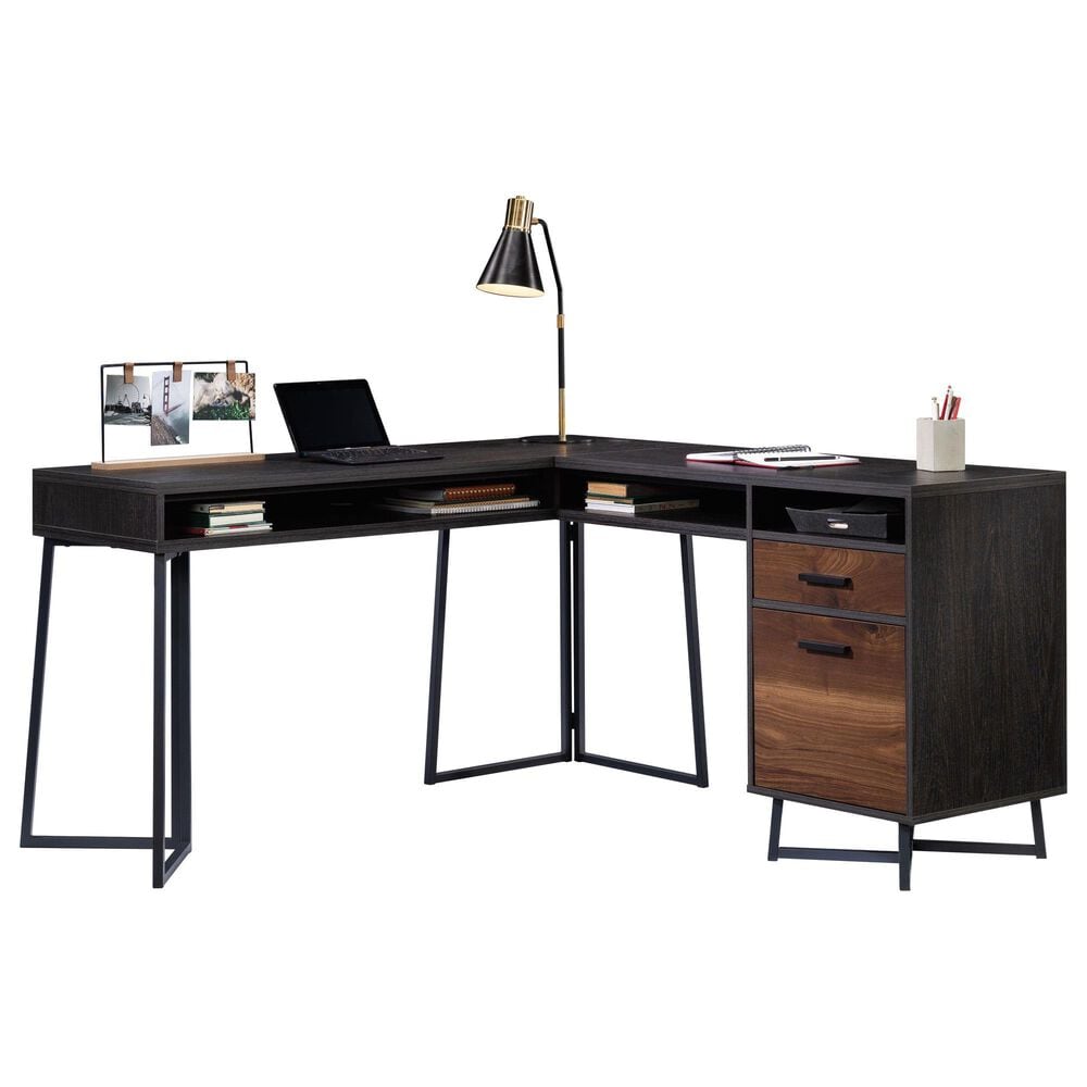 Hearth and Haven 2-Drawer L-Shaped Desk in Dark Walnut, , large