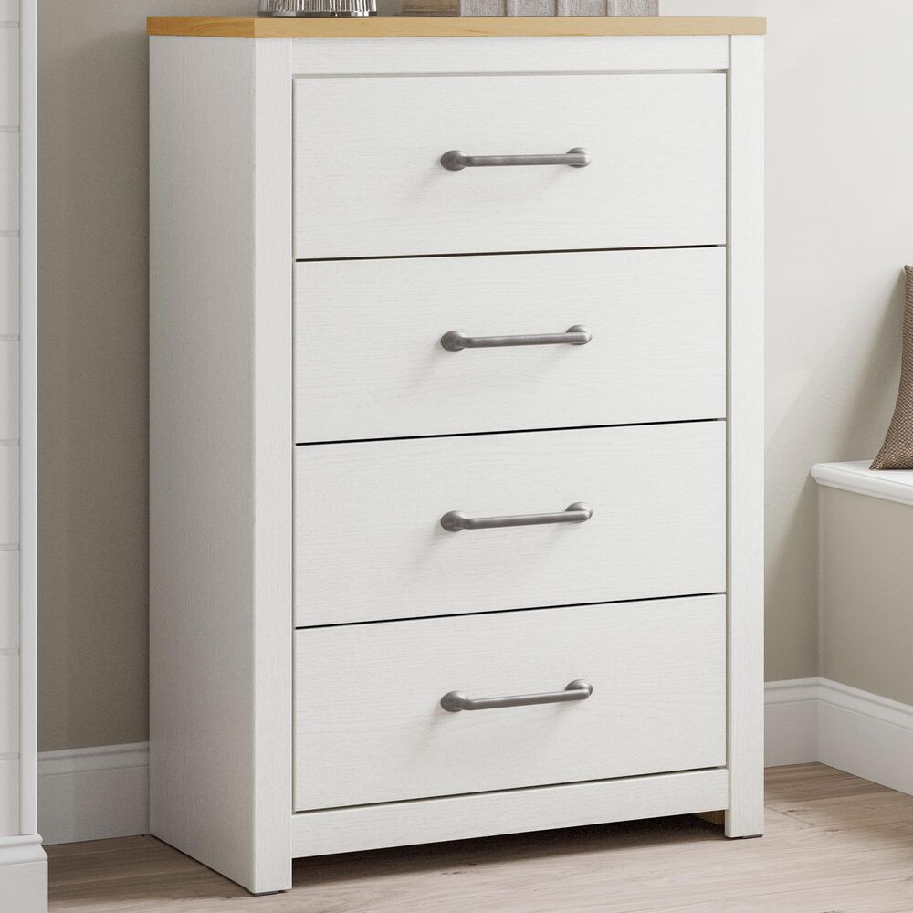 Ashley Linnocreek 4-Drawer Drawer Chest in White and Warm Brown, , large