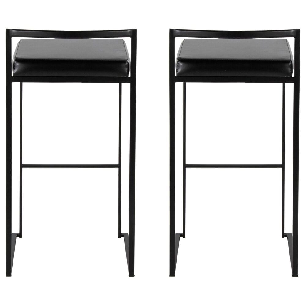 Lumisource Fuji Stackable Barstool with Black Faux Leather Cushion in Black &#40;Set of 2&#41;, , large