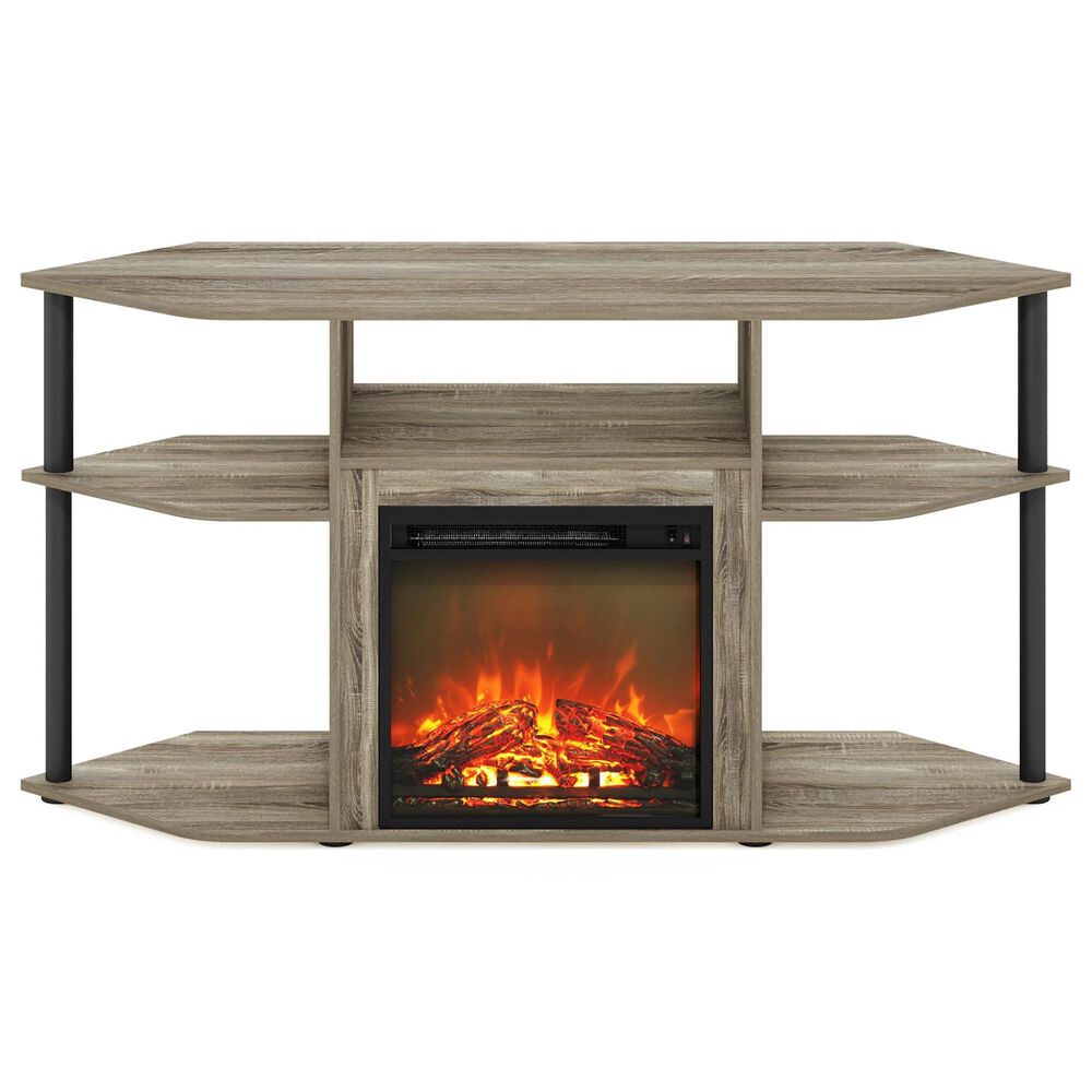 HOMLUX 47" Corner TV Stand with Electric Fireplace in French Oak Grey and Black, , large