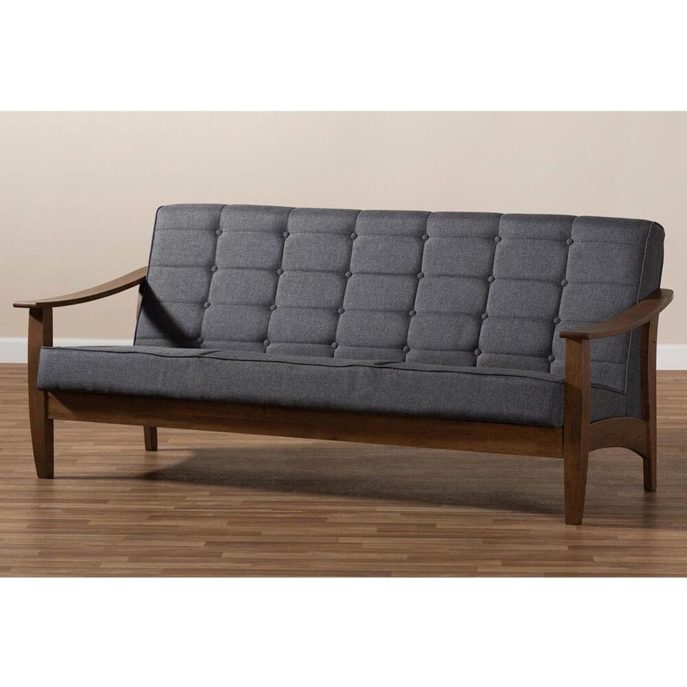 Baxton Studio Larsen Sofa in Gray and Walnut, , large