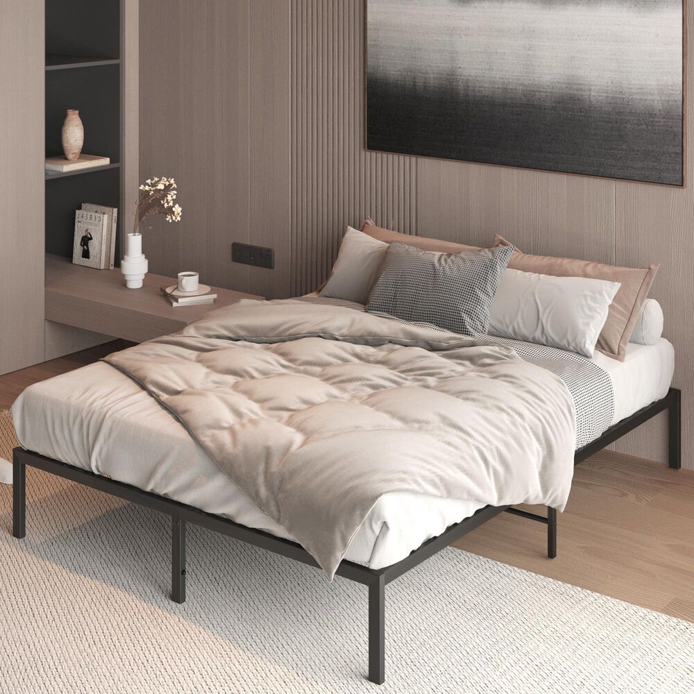 Hearth and Haven Full Metal Platform Bed Frame in Black, , large