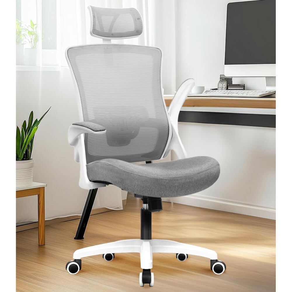 HOMLUX Swivel Ergonomic Office Chair with Headrest Lumbar Support in Gray, , large