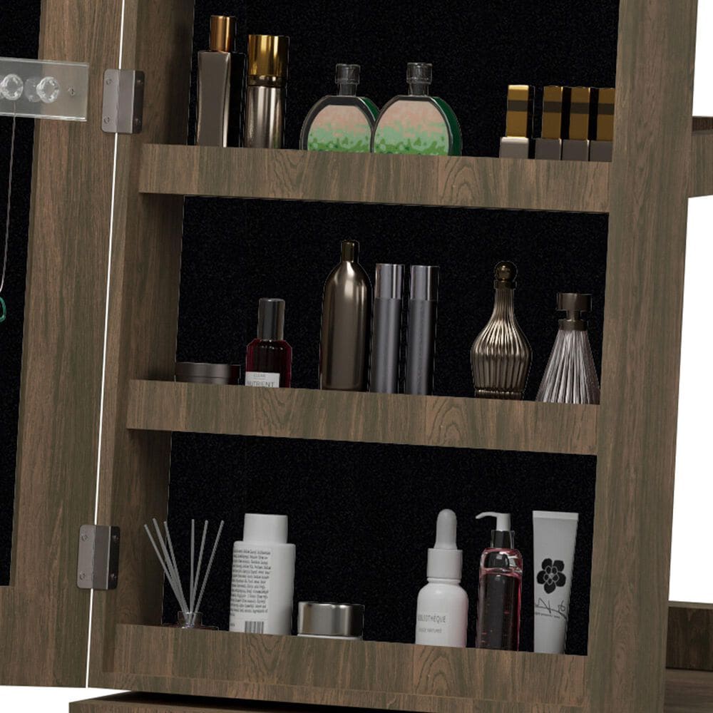 GigaCloud Swivel Jewelry Cabinet with Full Length Mirror and Locking Mechanism in Brown, , large