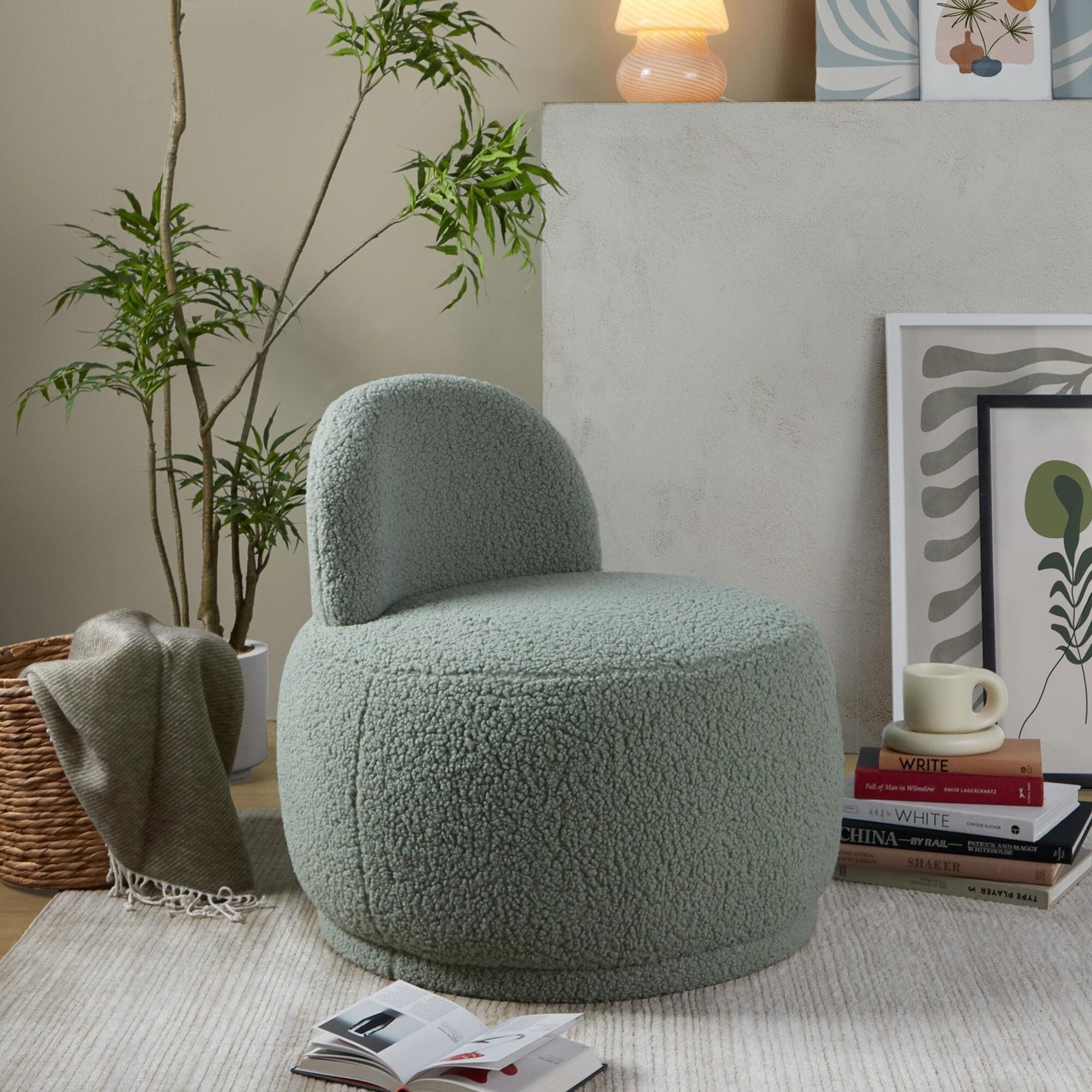 LumiSource Kimi Accent Chair in Green Sherpa