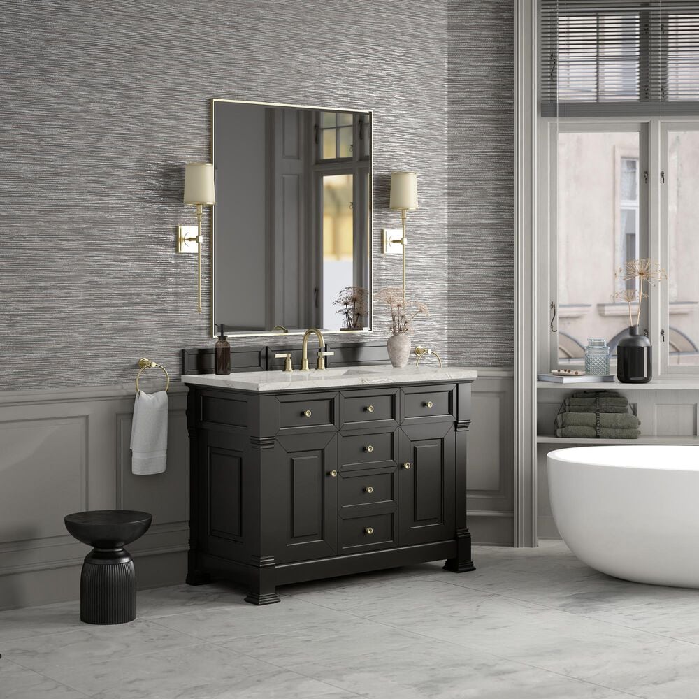James Martin Vanities Brookfield 48&quot; Single Bathroom Vanity in Black Onyx with 3 cm Victorian Silver Quartz Top and Rectangular Sink, , large