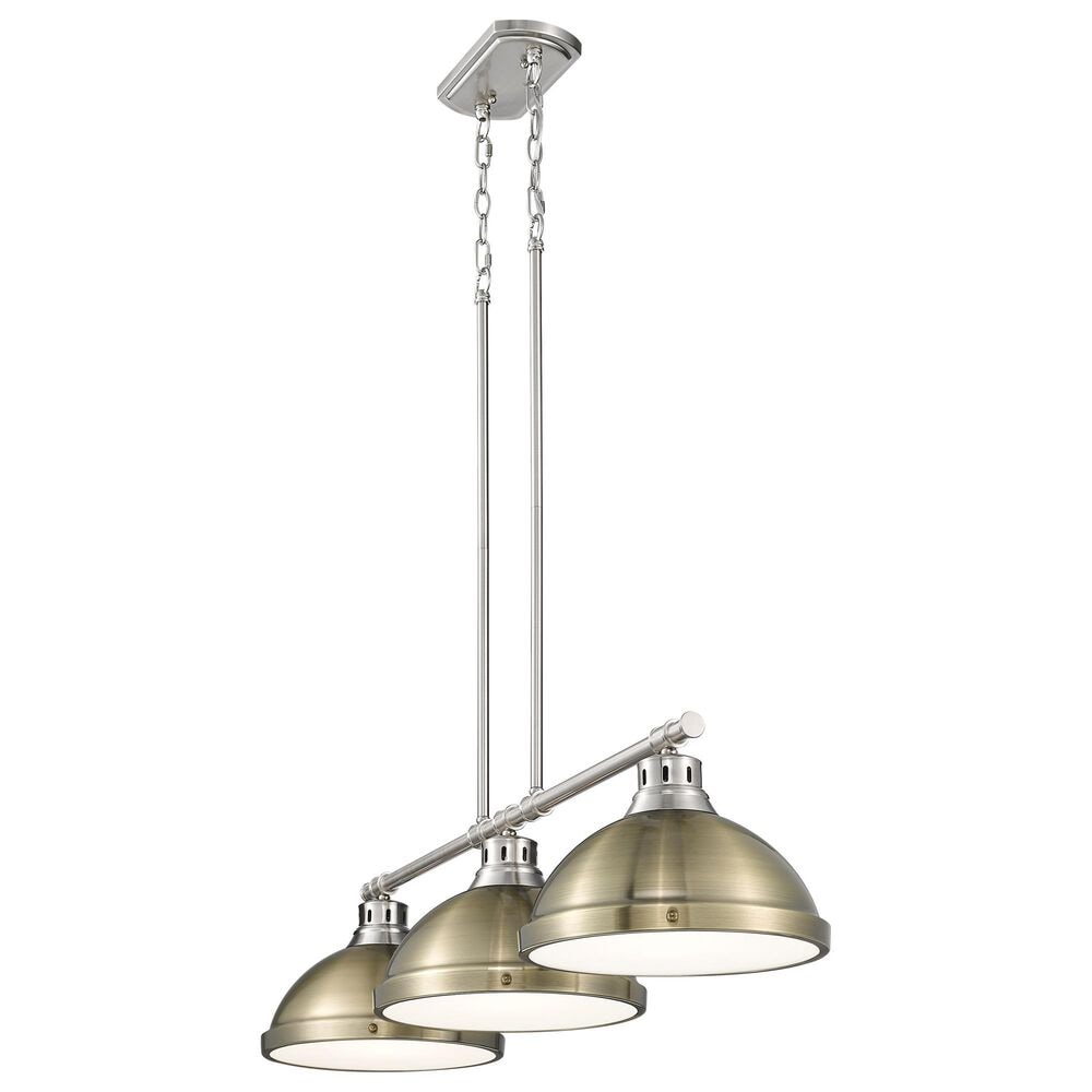Golden Lighting Duncan 3-Light Pendant with Aged Brass Shade in Chrome, , large