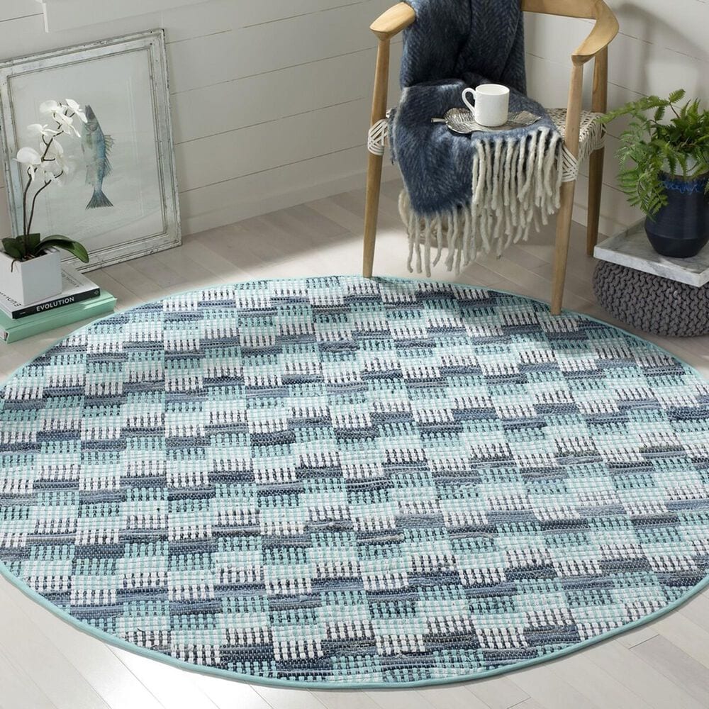 Safavieh Montauk Geometric 6&#39; Round Turquoise and Multicolor Area Rug, , large