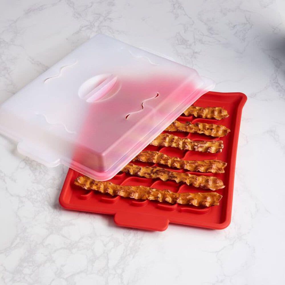 Talisman Designs Microwave Bacon Tray with Cover in Dark Red, , large