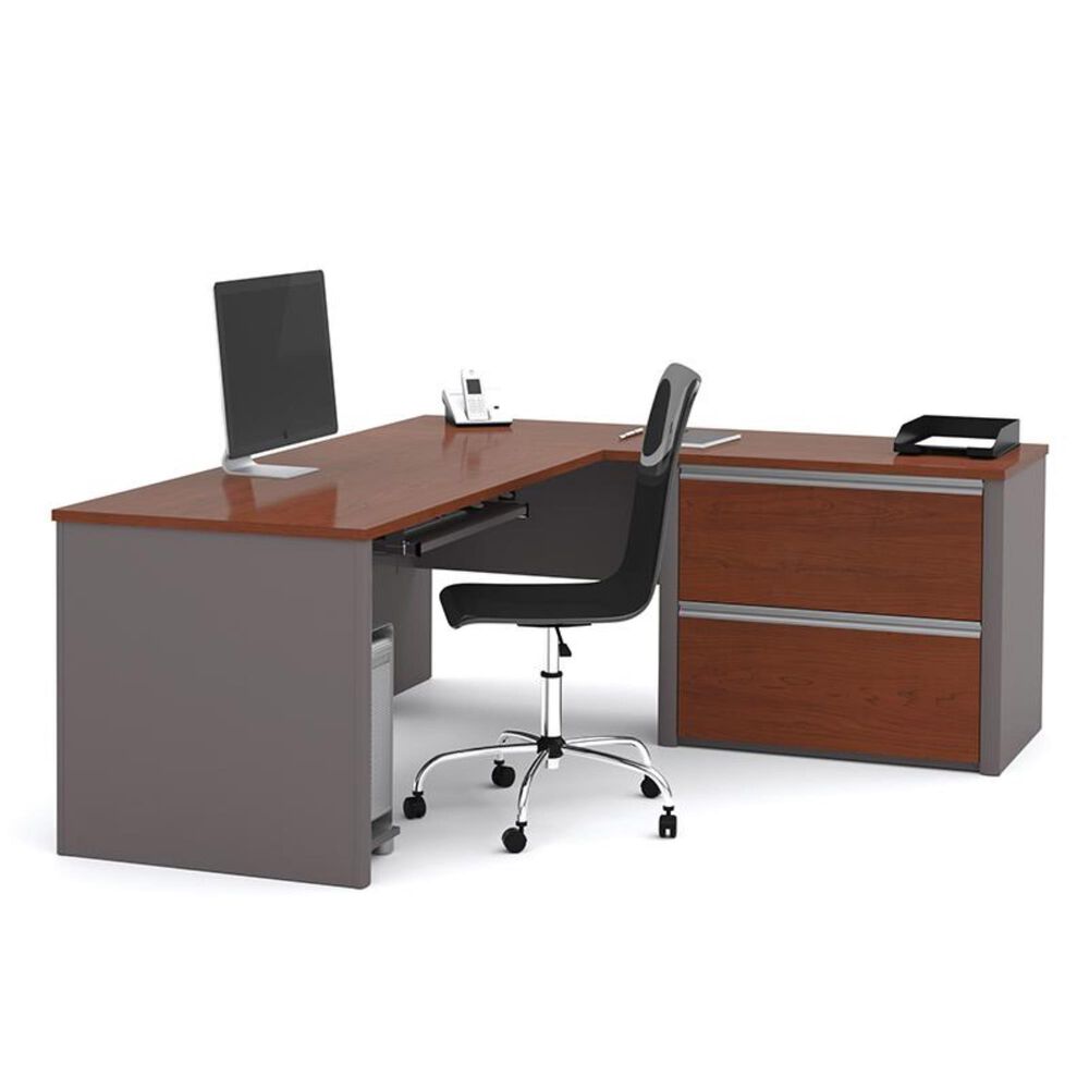 Bestar Connexion L-Shaped Kit with One Ovesized Pedestal in Bordeaux and Slate, , large