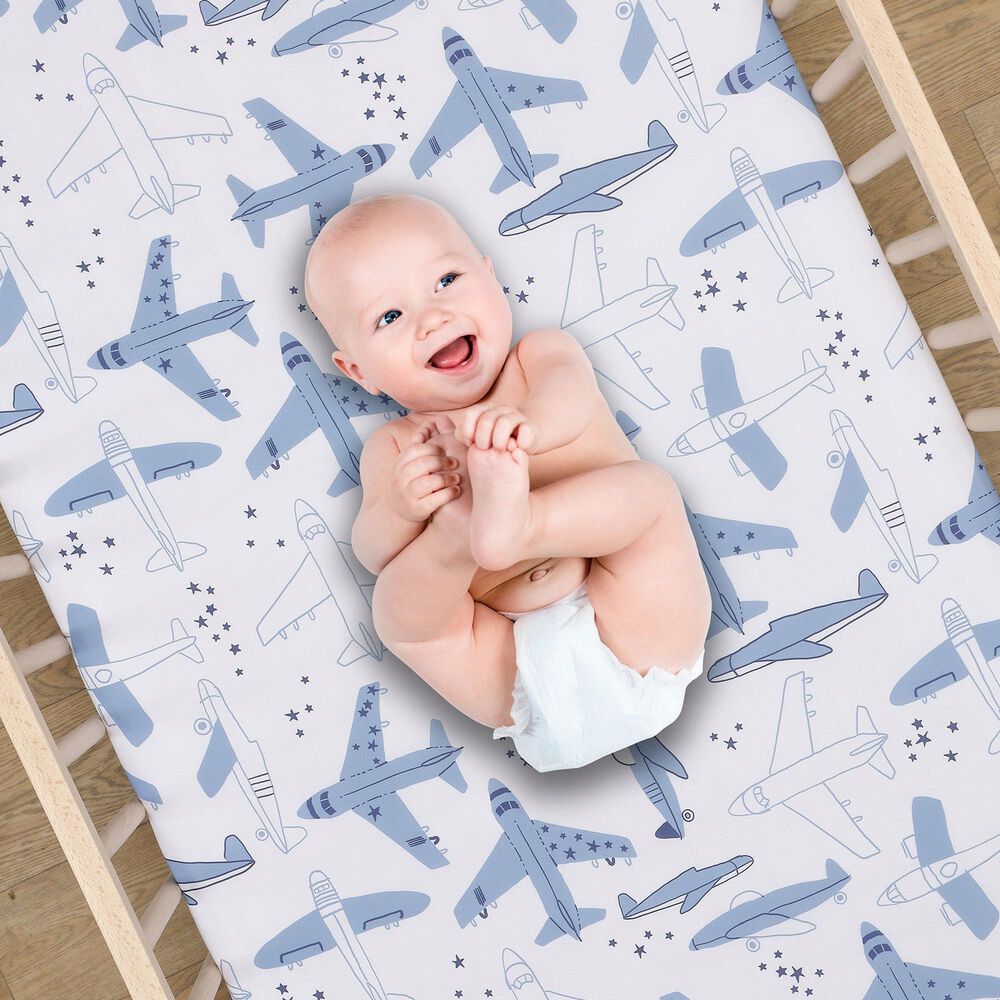 Lambs and Ivy Little Aviator 3-Piece Crib Bedding Set in Blue and White, , large