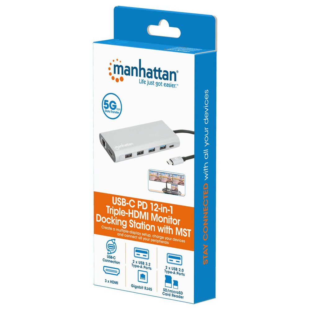 Manhattan 12-1 Triple HDMI  USB-C Docking Station, , large