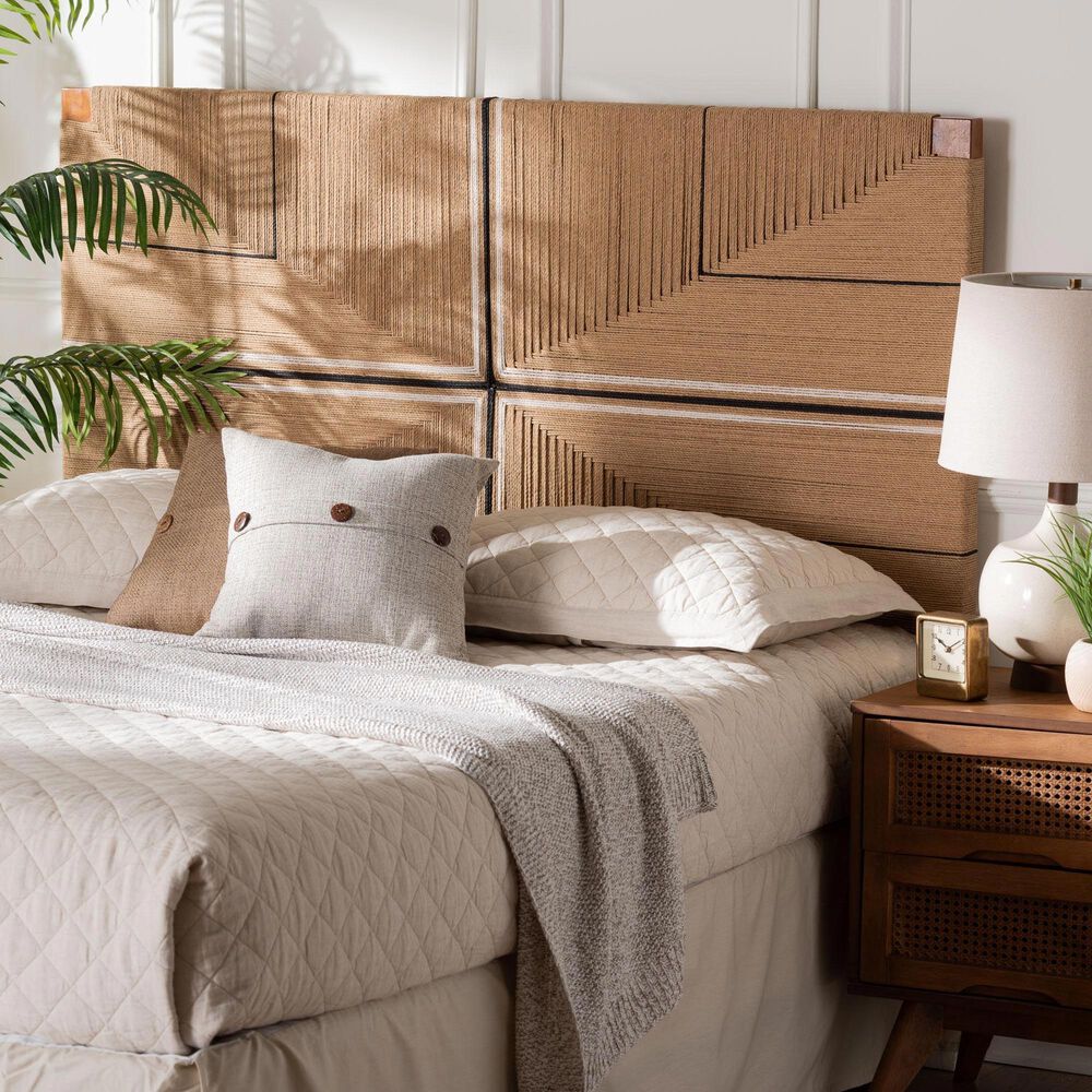 Baxton Studio Prita King Paper Loom Headboard in Natural Brown, , large