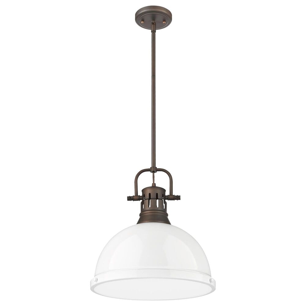 Golden Lighting Duncan 1-Light Pendant with Rod and White Shade in Rubbed Bronze, , large