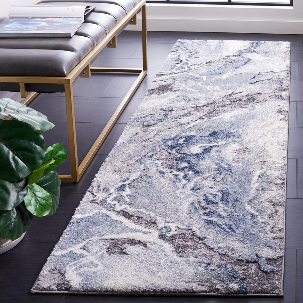Safavieh Cyrus Shag 2&#39;2&quot; x 7&#39;9&quot; Ivory and Blue Runner, , large