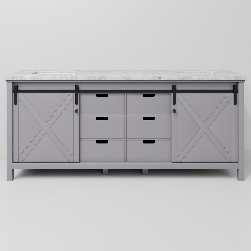 Lexora Home Marsyas 80&quot; Double Bathroom Vanity in Dark Grey with White Carrara Marble Top and Rectangular Sinks, , large