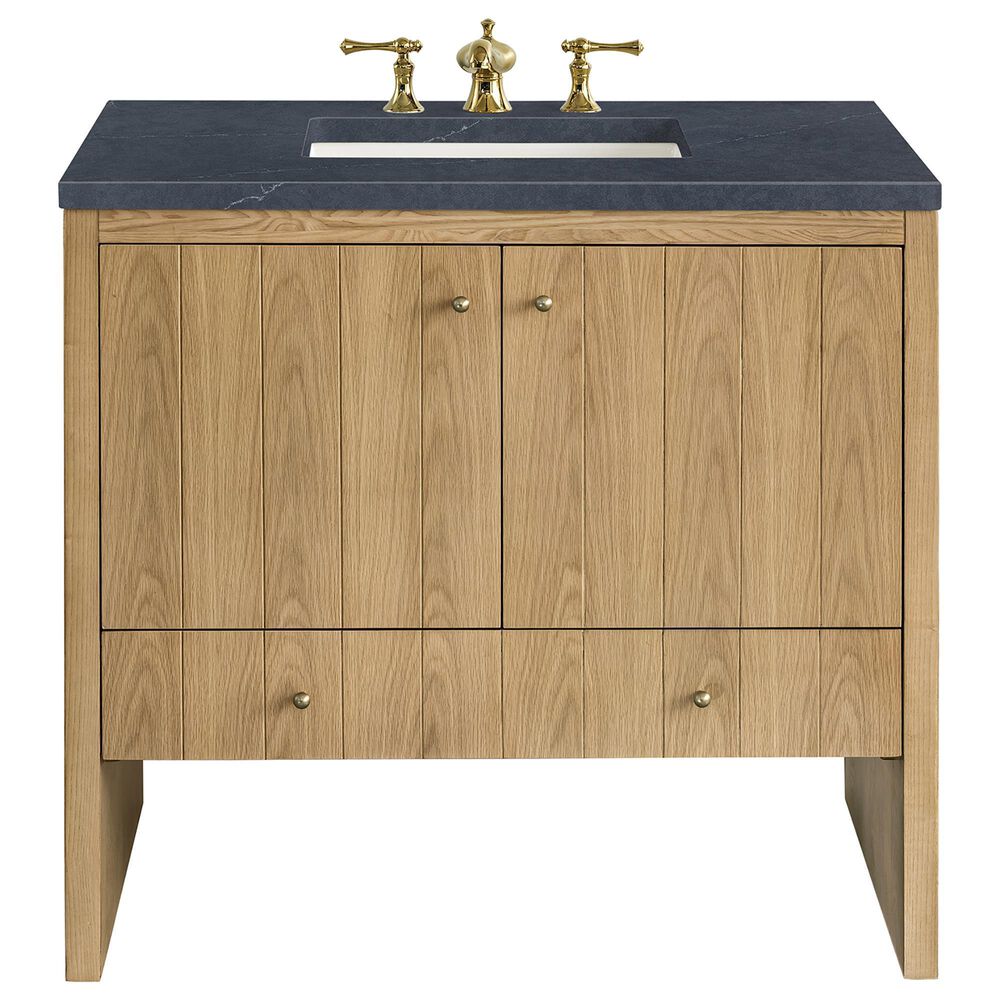 James Martin Vanities Hudson 36" Single Bathroom Vanity in Light Natural Oak with 3 cm Charcoal Soapstone Quartz Top and Rectangular Sink, , large
