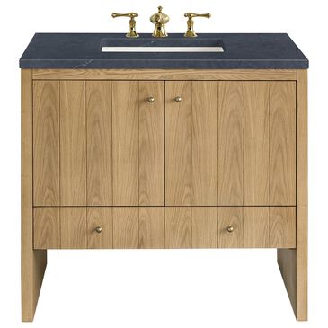 James Martin Vanities Hudson 36" Single Bathroom Vanity in Light Natural Oak with 3 cm Charcoal Soapstone Quartz Top and Rectangular Sink, , large