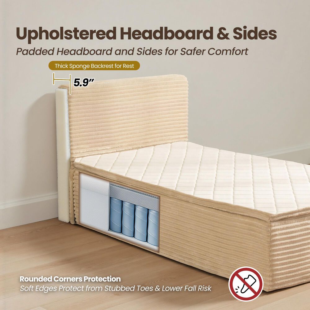HOMLUX Plush Twin Mattress with Beige Headboard, , large