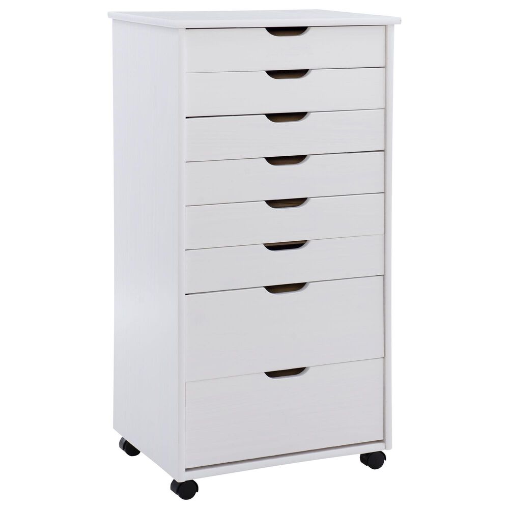 Linon Home Decor Cary 8-Drawer Rolling Cart in White Wash, , large