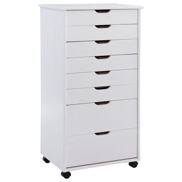 Linon Home Decor Cary 8-Drawer Rolling Cart in White Wash, , large