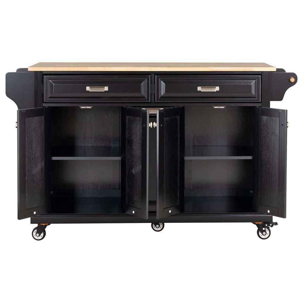 HOMLUX Kitchen Island with Rubber wood Countertop in Black, , large