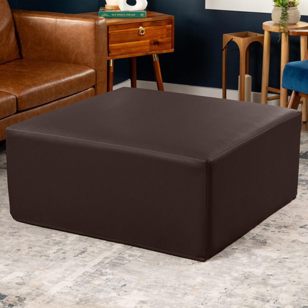 Jaxx Fairlie Faux Leather Ottoman in Chocolate, , large