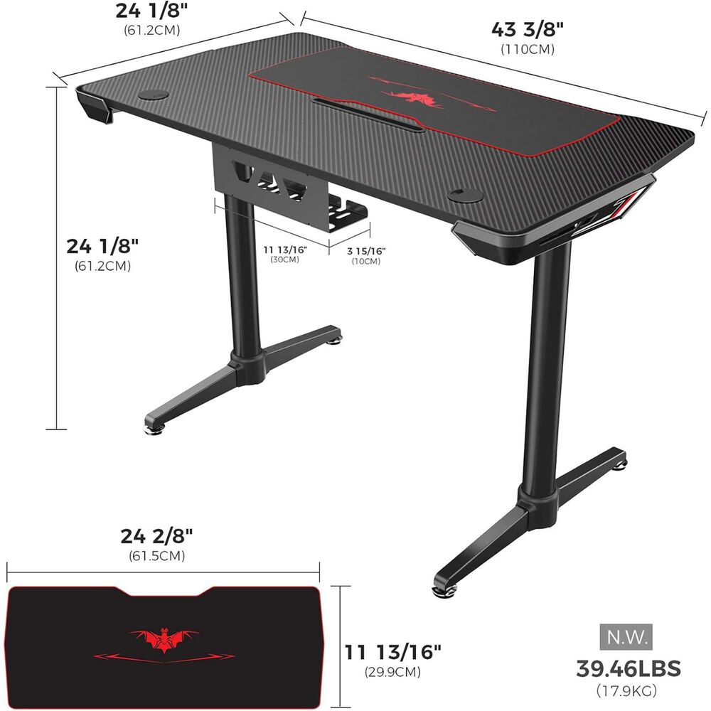 Eureka Ergonomics 44&quot; Curved Gaming Desk in Black and Red, , large