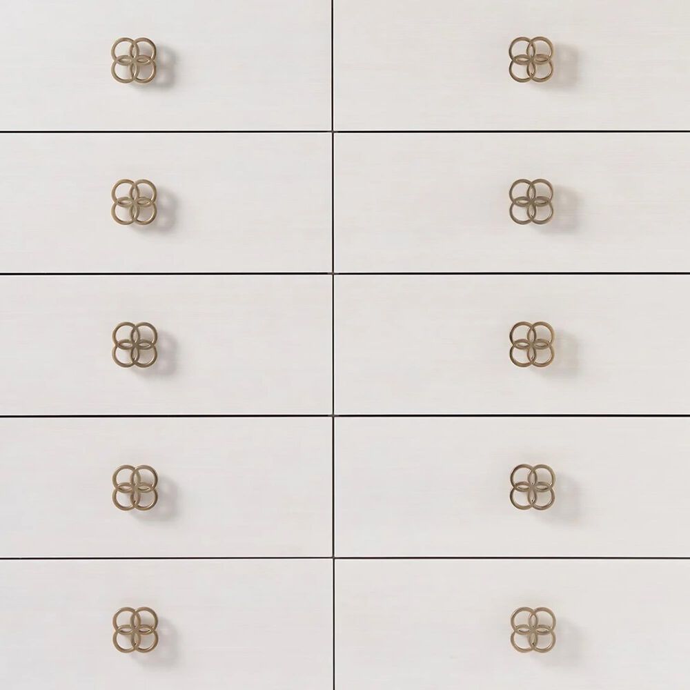 Furniture Worldwide Love Joy Bliss Peony 10 Drawer Chest in Alabaster and Soft Gold, , large