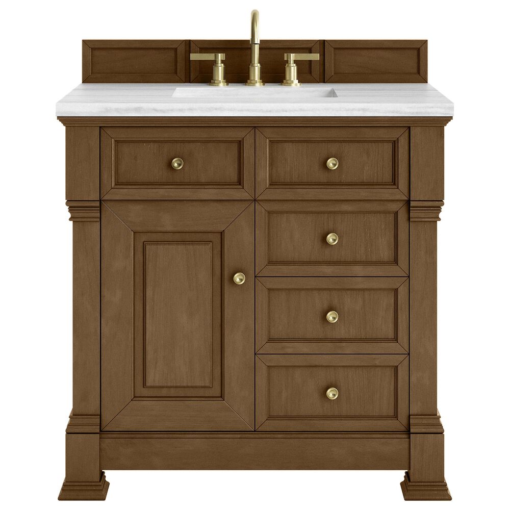 James Martin Vanities Brookfield 36&quot; Single Bathroom Vanity in Honey Oak with 3 cm Arctic Fall Solid Surface Top and Rectangular Sink, , large