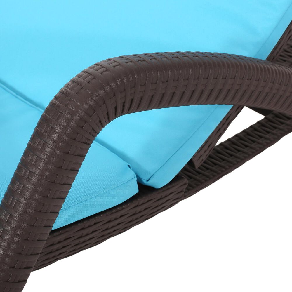Hearth and Haven Mikael Outdoor Chaise Lounge with Blue Cushion in Dark Brown, , large