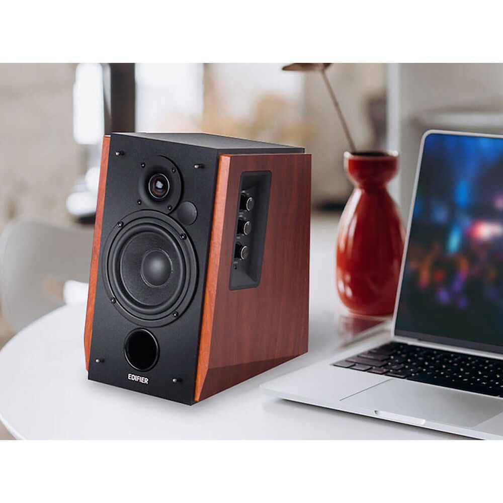 Edifier All-in-One Bluetooth Bookshelf Speaker Pair in Brown, , large