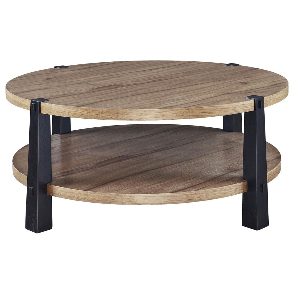 Ashley Ridgester Round Coffee Table in Light Brown and Matte Black, , large