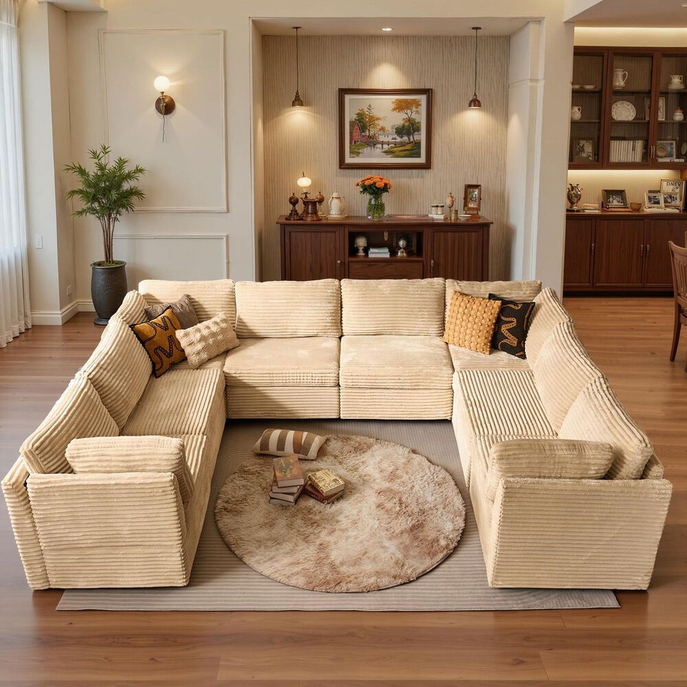 HOMLUX 8-Piece Oversized U-Sectional in Beige, , large