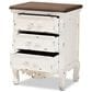 Baxton Studio Levron 3-Drawer End Table in Walnut Brown and Antique White, , large