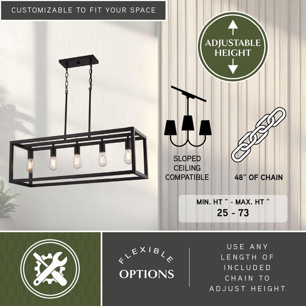 Vaxcel Pratt 5-Light Linear Chandelier in Matte Black, , large
