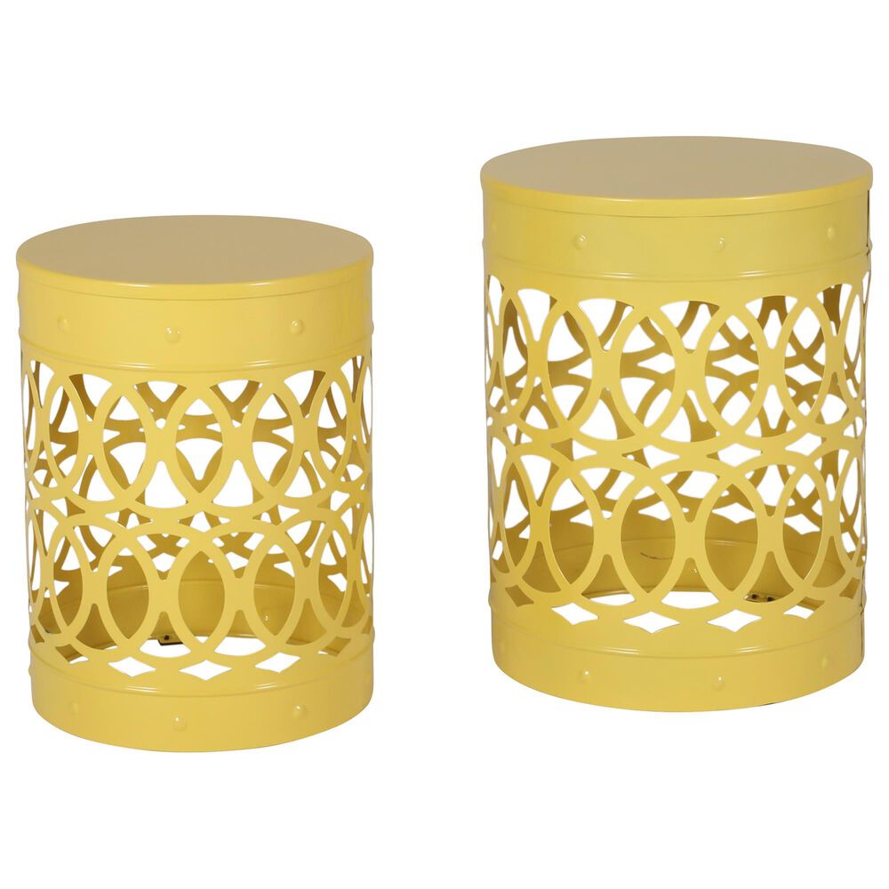 Hearth and Haven Outdoor End Table with Overlapping Circle Design in Yellow (Set of 2), , large