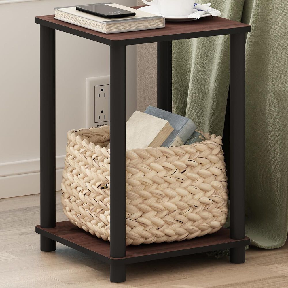 HOMLUX 2-Tier Turn-N-Tube End Table in Dark Cherry and Black, , large