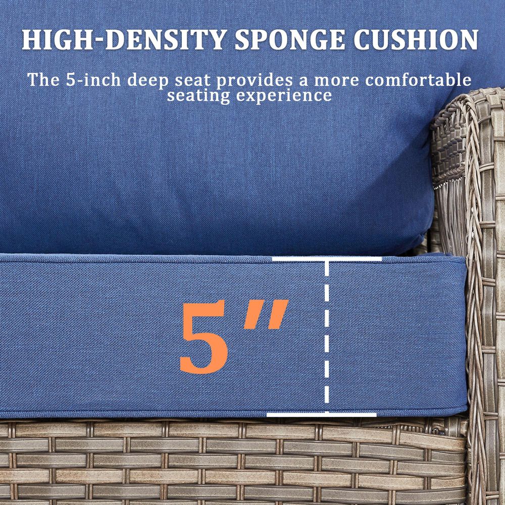 Hearth and Haven Outdoor Sofa with T-back Cushions and Gray Wicker in Blue, , large