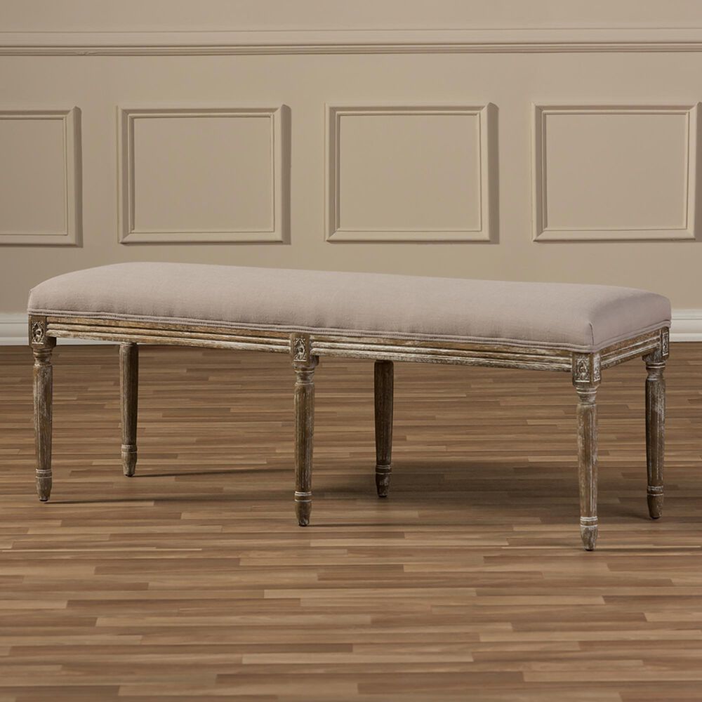 Baxton Studio Clairette Bench in Neutral Beige, , large