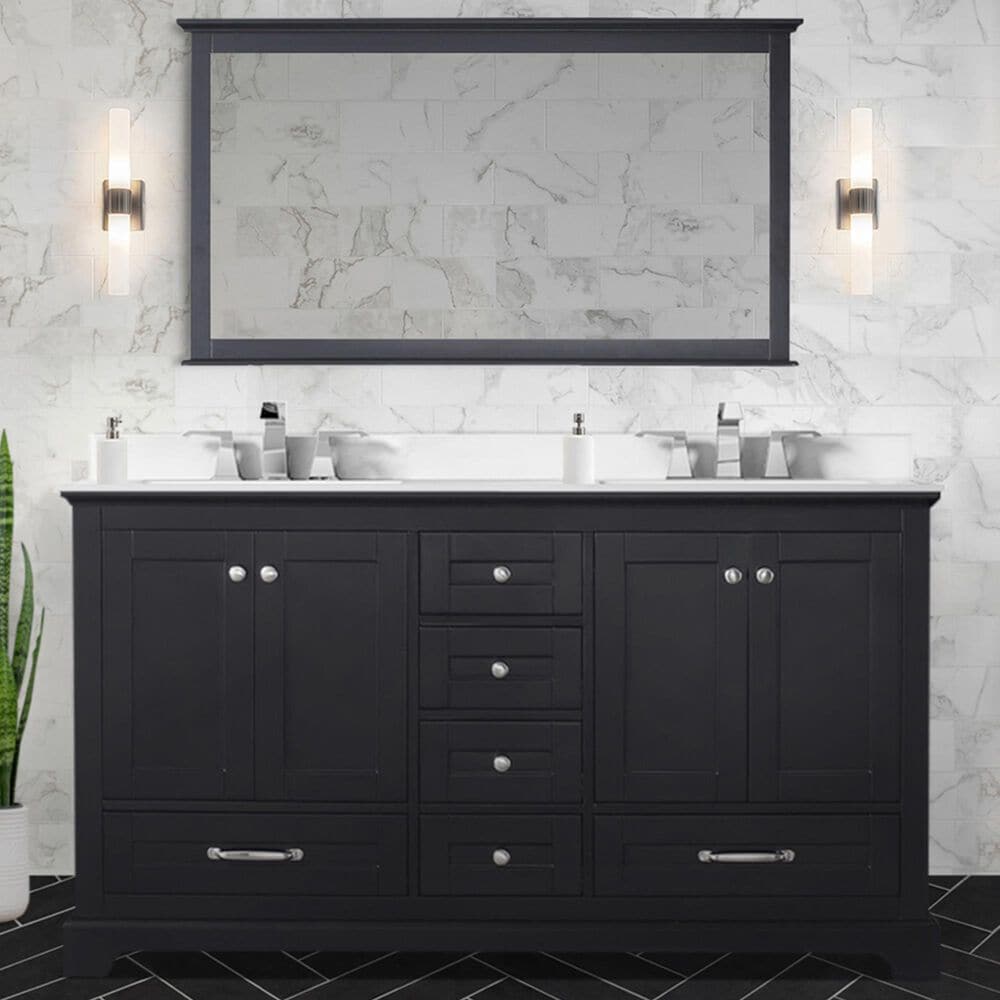Lexora Home Dukes 60&quot; Double Bathroom Vanity in Espresso with 2 cm White Quartz Top and Rectangular Sinks, , large