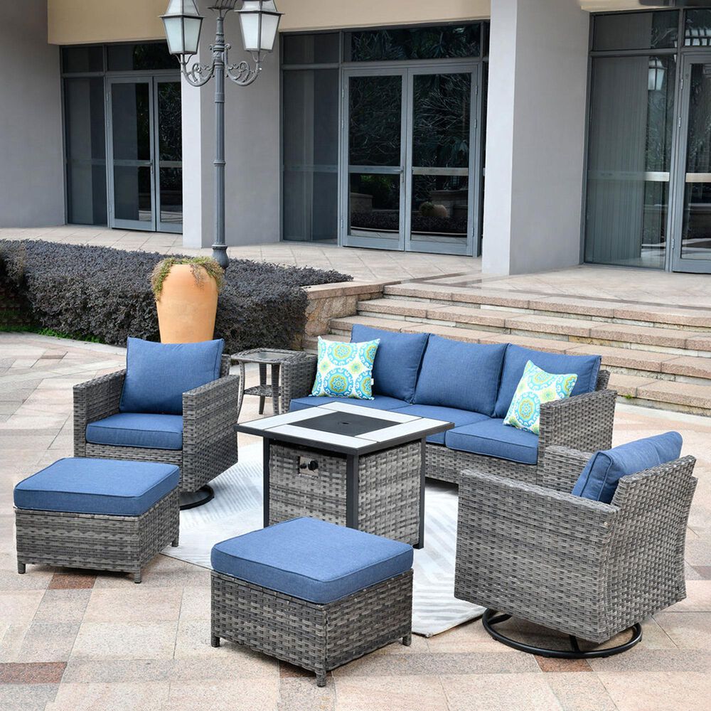 HOMLUX 7-Piece Patio Sofa Set in Denim Blue, , large