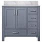 Lexora Home Jacques 36" Left Offset Single Bathroom Vanity in Dark Grey with 2 cm White Carrara Marble Top and Rectangular Sink, , large