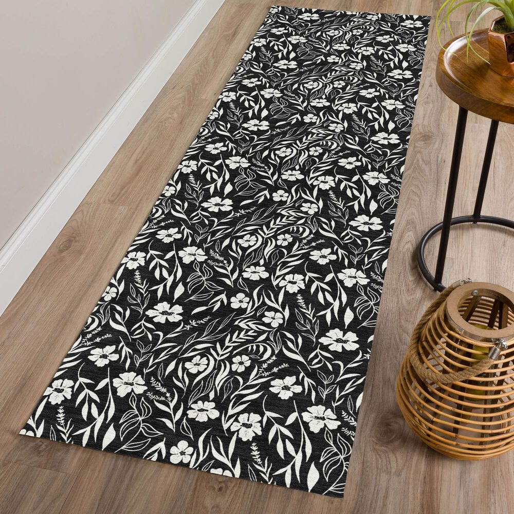 Dalyn Rug Company Soft Essentials Floral Black 2'3" x 7'6" Indoor/Outdoor Runner, , large