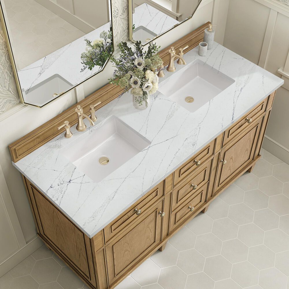 James Martin Vanities Lorelai 60&quot; Double Vanity in Light Natural Oak with 3 cm Ethereal Noctis Quartz Top, , large