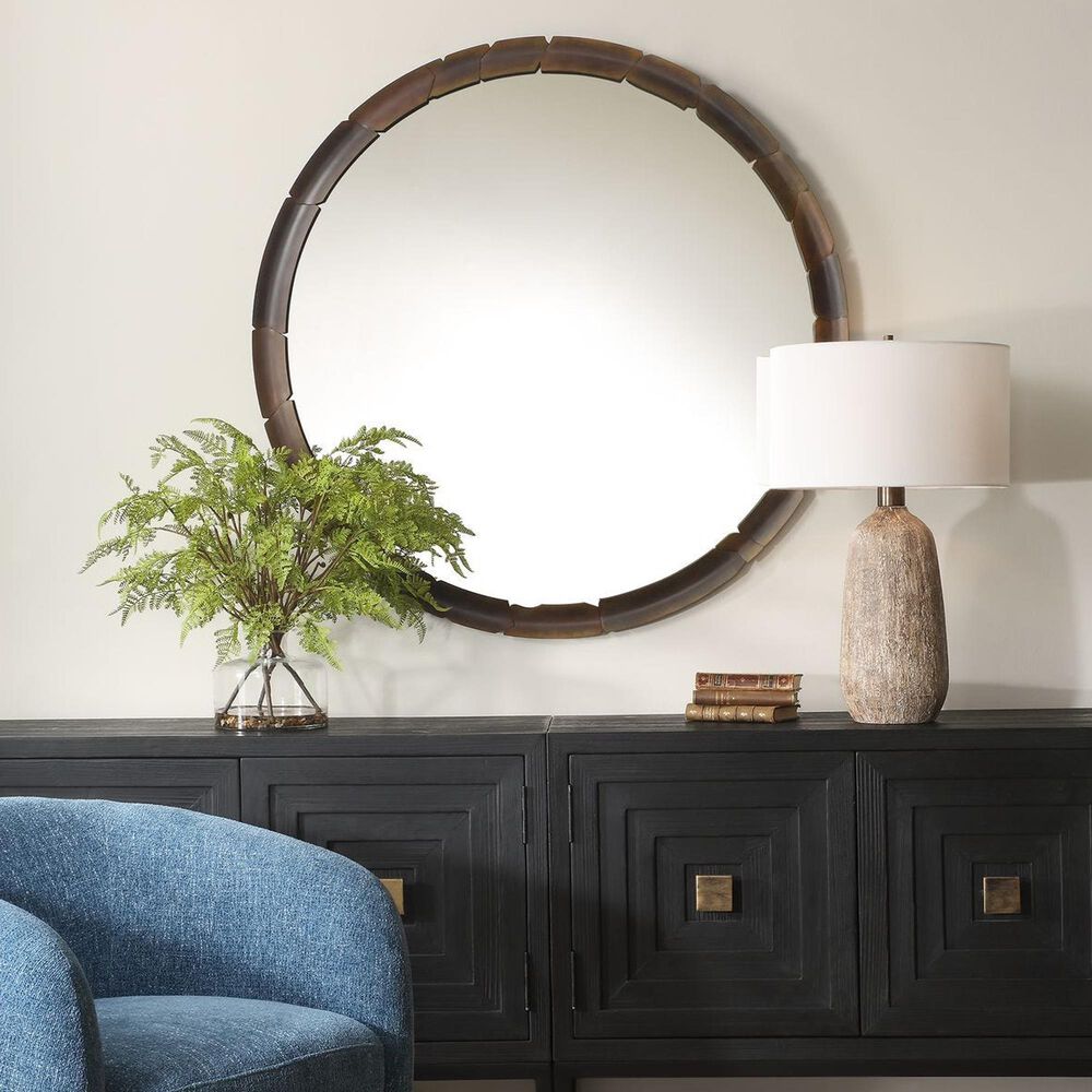 Uttermost Auger Round Wall Mirror in Aged Rust Bronze, , large