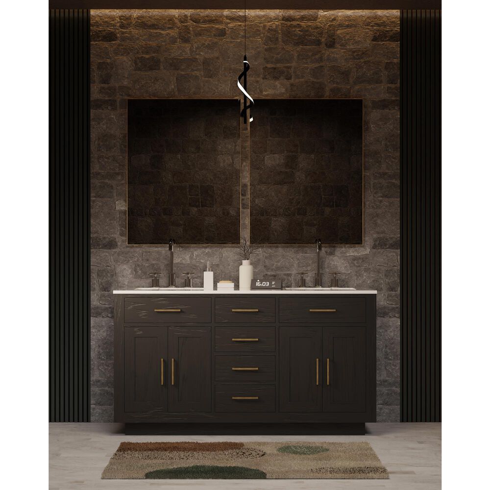 Lexora Home Abbey 60&quot; Double Bathroom Vanity in Black Oak with 2 cm White Carrara Marble Top and Rectangular Sinks, , large