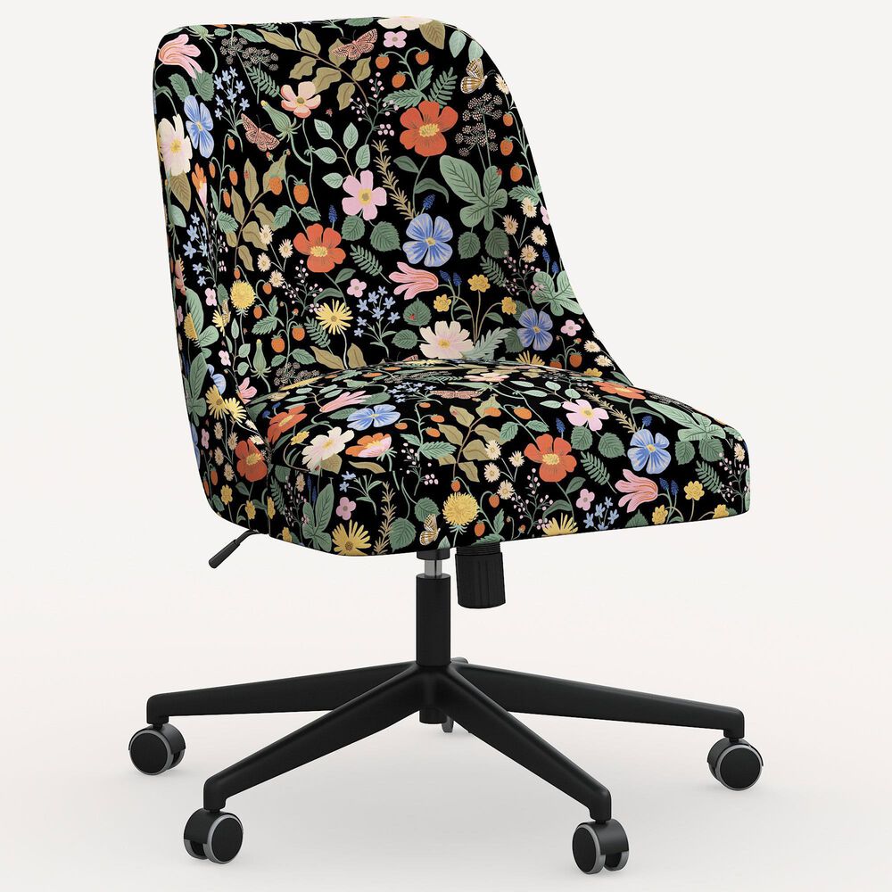 Rifle Paper Co Crafted by Cloth and Company Oxford Office Chair in Strawberry Fields Black, , large