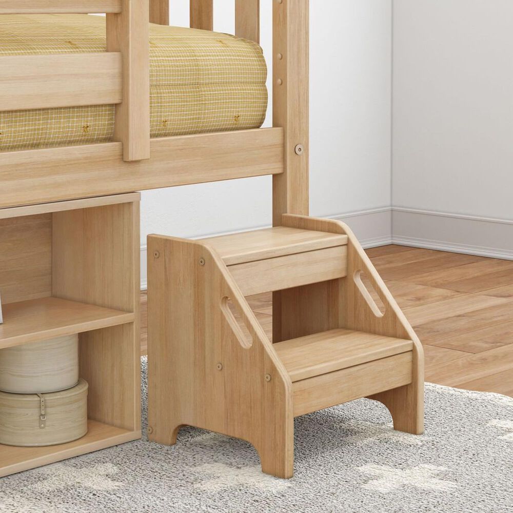 Birch Hollow Scandinavian Twin Low Loft Bed with Bookcase and Stepstool in Blonde, , large