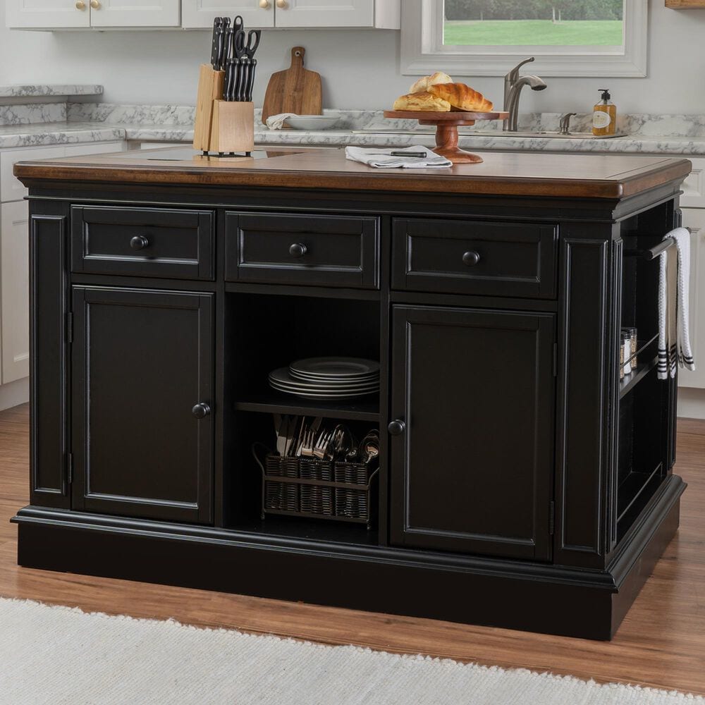 Linden Boulevard Traditional Style Stationary Kitchen Island with 2 Stools, , large